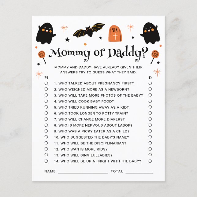 ハロウィン ベビーシャワー ゲーム Mommy Or Daddy (正面)