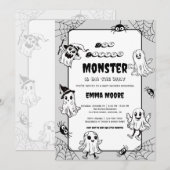 ハロウィン ベビーシャワー リトルモンスターデザイン 招待状 (正面/裏面)