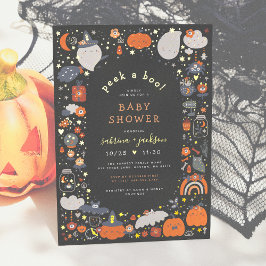 ハロウィン・ベビーシャワー Peek A Boo! の箔押し加工 箔招待状