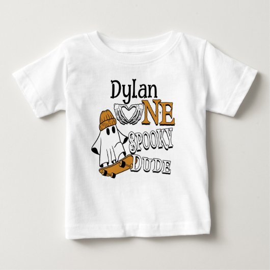 ハロウィン ホワイト ワン スプーキーデュード 1歳誕生日 ベビーTシャツ (正面)