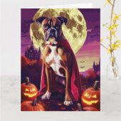 ハロウィン ボクサー犬 吸血鬼 パンプキン 怖い カード (黄色い花)