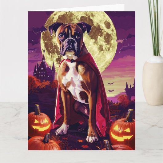 ハロウィン ボクサー犬 吸血鬼 パンプキン 怖い カード (正面)