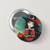 ハロウィン ボタン ピン 魔女 猫 アート 缶バッジ (正面&裏面)