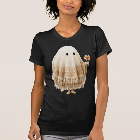 ハロウィン ボホ マクラメ フリンジ レトロ オレンジ フラワー Tシャツ (正面)