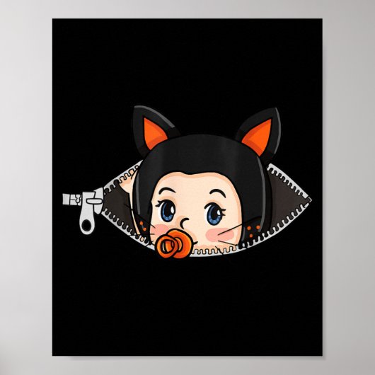 ハロウィン マタニティーTシャツ 黒猫の耳 赤ちゃん ポスター (正面)