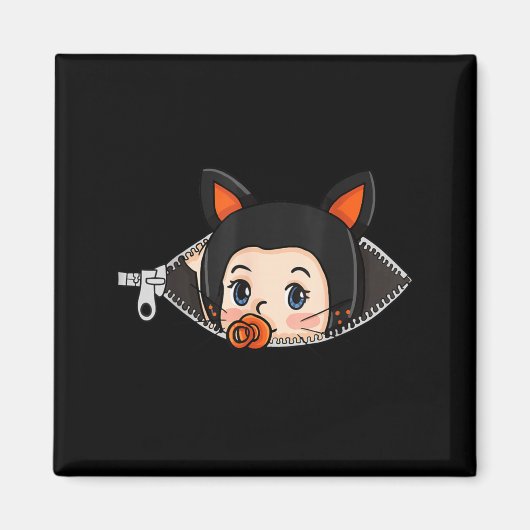 ハロウィン マタニティーTシャツ 黒猫の耳 赤ちゃん マグネット (正面)