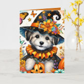 ハロウィン マルチーズの子犬の魔女 ハロウィンカード カード (黄色い花)