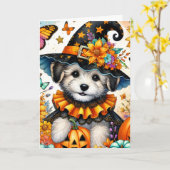 ハロウィン マルチーズの子犬 魔女 ハロウィンカード カード (黄色い花)
