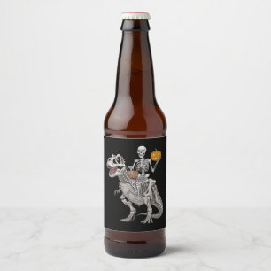 ハロウィン ミイラに乗るスケルトンのティラノサウルス ビールラベル