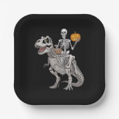 ハロウィン ミイラの上のスケルトン ティラノサウルス ペーパープレート (正面)