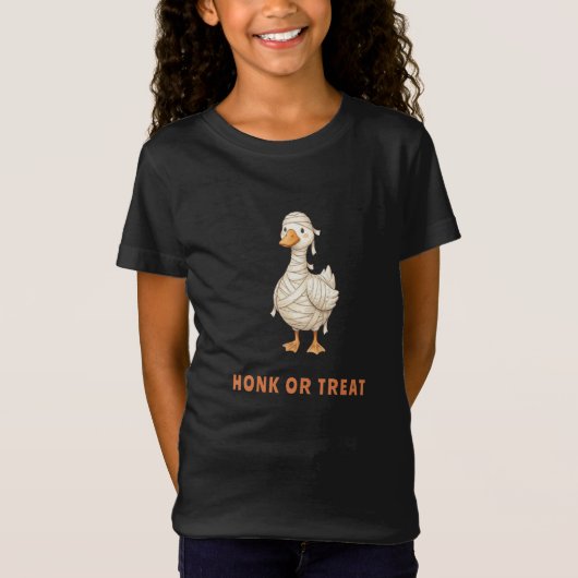 ハロウィン ミイラ ガチョウ Honk or Treat 少女 Tシャツ (正面)