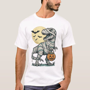 ハロウィン ミイラ ティラノサウルス キャンディバケット ビンテージ ベクター_ Tシャツ