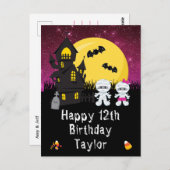 ハロウィン ミイラ ピンク ハッピー バースデー ポストカード (正面/裏面)