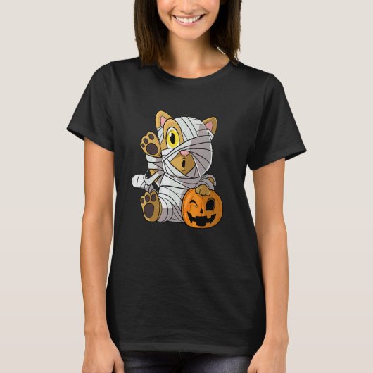 ハロウィン ミイラ 猫 パンプキン 子猫 Tシャツ (正面)