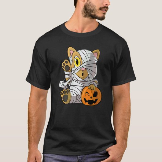 ハロウィン ミイラ 猫 パンプキン 子猫 Tシャツ (正面)
