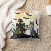 ハロウィン「ミウ&ワーフ・アット・ミッドナイト」猫・人狼 クッション (ブランケット)