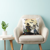 ハロウィン「ミウ&ワーフ・アット・ミッドナイト」猫・人狼 クッション (椅子)