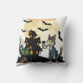 ハロウィン「ミウ&ワーフ・アット・ミッドナイト」猫・人狼 クッション (裏面)