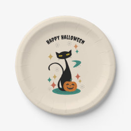 ハロウィン ミッドセンチュリー ブラックキャット ペーパープレート