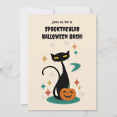 ハロウィン ミッドセンチュリー ブラックキャット 招待状 (正面)
