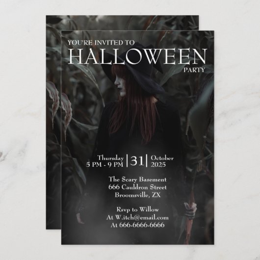 ハロウィン モダンゴシック魔女 ダークフォレスト 招待状 (正面/裏面)