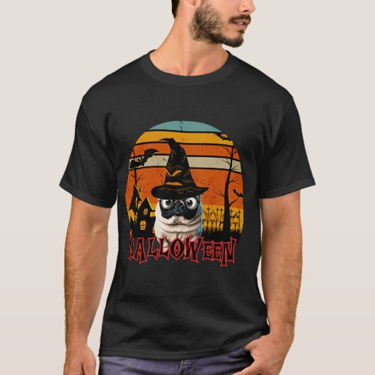 ハロウィン モップ/パグ 魔法使い Tシャツ (正面)