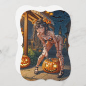 ハロウィン モンスター  ジャック・オ・ランタン & バット ビクセン ガール ノートカード (正面/裏面)