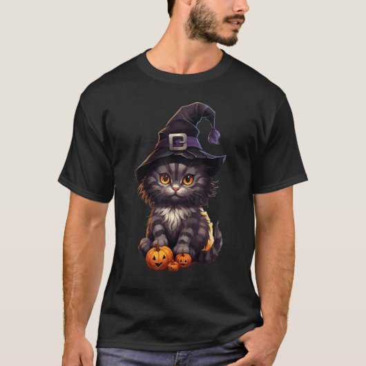 ハロウィン ラガマフィン 猫 魔女の帽子 Tシャツ (正面)