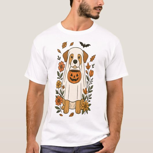 ハロウィン ラブラドール レトリバー 花 Tシャツ (正面)