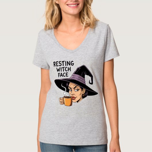 ハロウィン リスティングウィッチフェイス Tシャツ (正面)