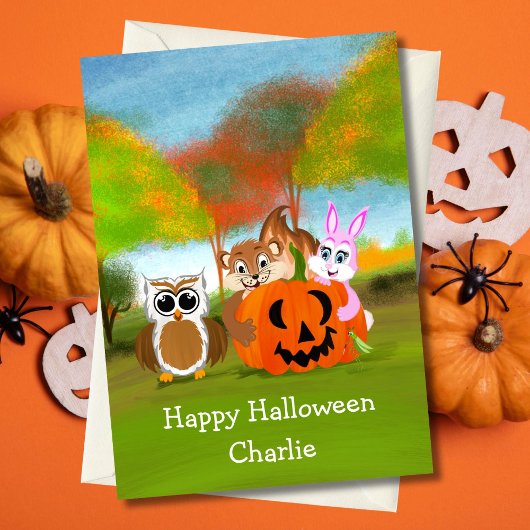 ハロウィン リス ウサギ フクロウ 名入れ カード