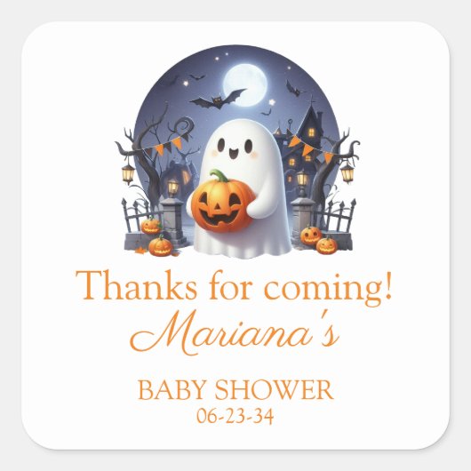ハロウィン リトルブー おばけ ベビーシャワー スクエアシール (正面)
