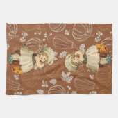 ハロウィン　リンゴを彫る少女 キッチンタオル (横)