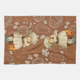 ハロウィン　リンゴを彫る少女 キッチンタオル