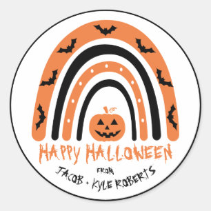 ハロウィン レインボー コウモリ かぼちゃ ありがとう カスタム ラウンドシール