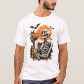 ハロウィン | レトロなスケルトンとかぼちゃの秋 Tシャツ (正面)