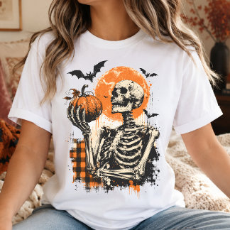ハロウィン | レトロなスケルトンとかぼちゃの秋 Tシャツ