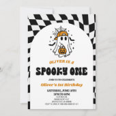 ハロウィン・レトロな1歳の誕生日パーティー 招待状 (正面)