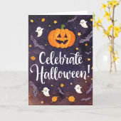 ハロウィン レトロ グリーティング カード お祝いしよう (黄色い花)