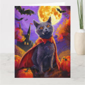 ハロウィン ロシアンブルー 吸血猫 かぼちゃ スケアリー カード (正面)