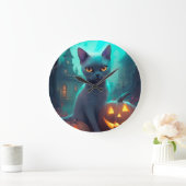 ハロウィン ロシアンブルー 猫 かぼちゃ スケアリー ラージ壁時計 (ホーム)