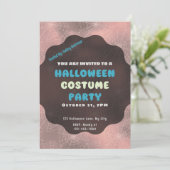 ハロウィン　ローズゴールドの背景に白いクモの巣 招待状 (スタンド正面)