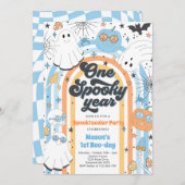 ハロウィン ワンスプーキイヤー ゴースト 1歳の誕生日パーティー 招待状 (正面/裏面)