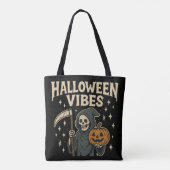 ハロウィン ヴァイブス リーパー - 黒 トートバッグ (裏面)