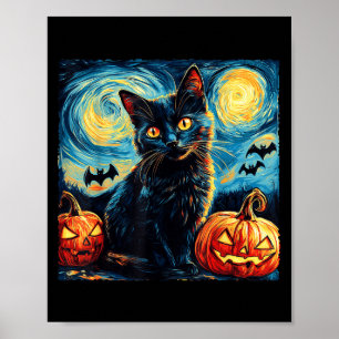 ハロウィン ヴァンゴッホ 星空 黒猫 かぼちゃ ポスター