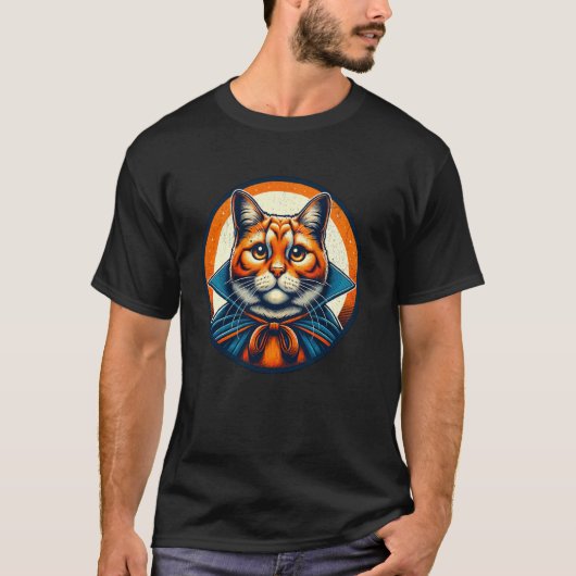 ハロウィン・ヴァンパイアに扮した猫 Tシャツ (正面)