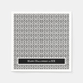 ハロウィン ヴィクトリアン ダマスク ブロケード 白地に黒 スタンダードカクテルナプキン (正面)