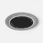 ハロウィン ヴィクトリアン ダマスク ブロケード 白地に黒 ペーパープレート (アングル)