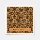 ハロウィン ヴィクトリアン ブロケード ダマスク オレンジに黒 スタンダードカクテルナプキン (正面)