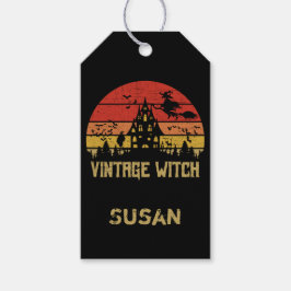 ハロウィン ヴィンテージ魔女 レトロな夕焼け ギフトタグ